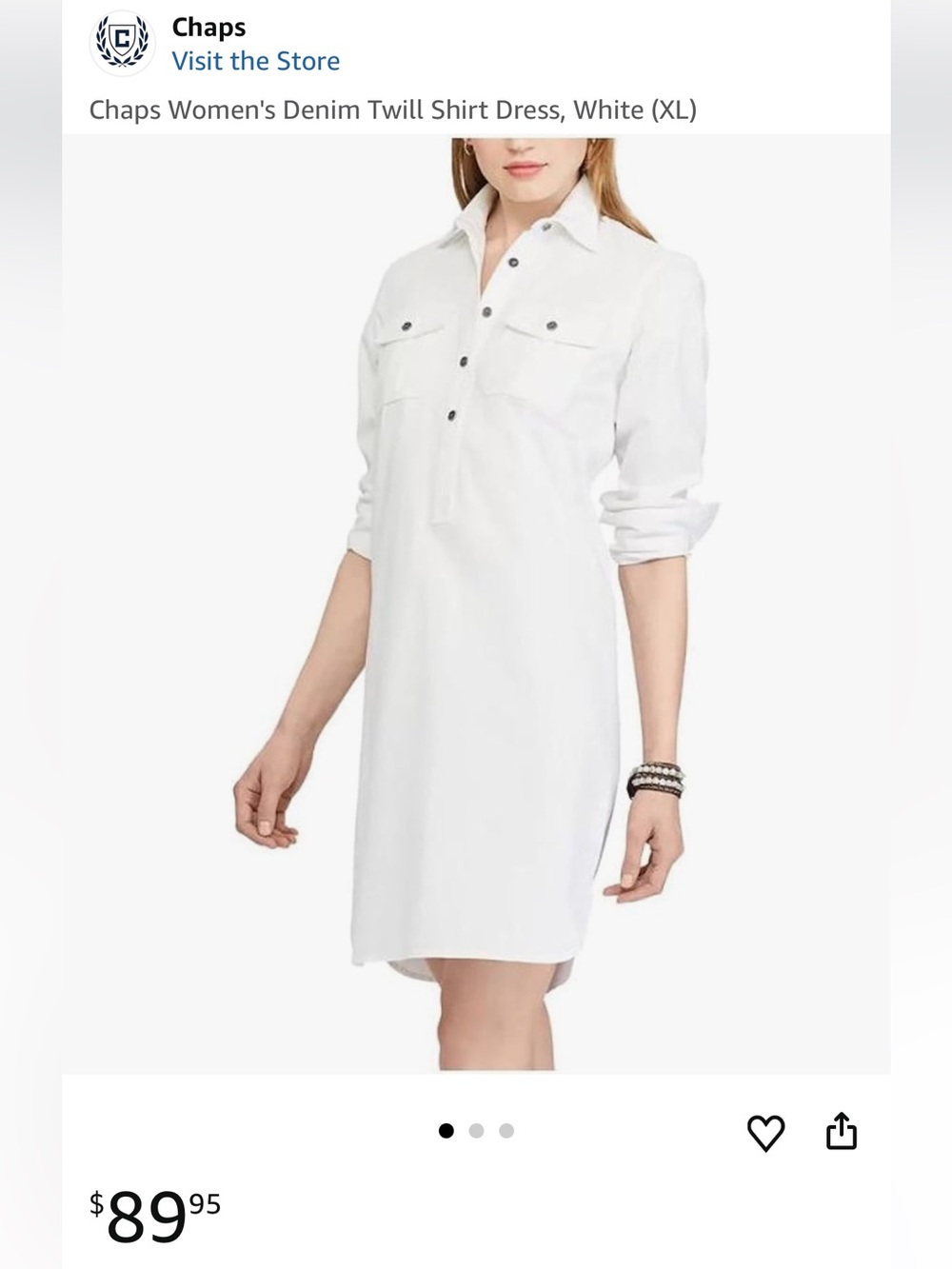 Chaps White Cotton Button-Front dress